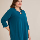 Памучна туника 7/8 ръкав с детайл  - син