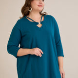 Памучна туника 7/8 ръкав с детайл  - син