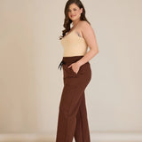 Спортен широк панталон с цепки - кафе