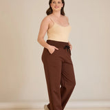 Спортен широк панталон с цепки - кафе