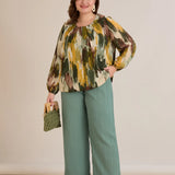 Блуза свободна кройка от шифон - мултиколор каки
