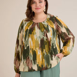 Блуза свободна кройка от шифон - мултиколор каки