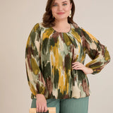 Блуза свободна кройка от шифон - мултиколор каки