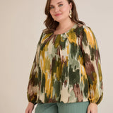 Блуза свободна кройка от шифон - мултиколор каки