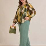 Блуза свободна кройка от шифон - мултиколор каки