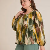 Блуза свободна кройка от шифон - мултиколор каки