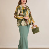 Блуза свободна кройка от шифон - мултиколор каки