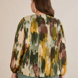 Блуза свободна кройка от шифон - мултиколор каки