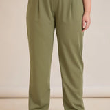 Широк летен еластичен панталон с памук - олив