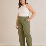 Широк летен еластичен панталон с памук - олив