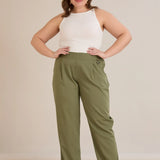 Широк летен еластичен панталон с памук - олив