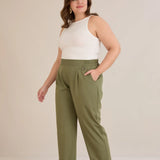 Широк летен еластичен панталон с памук - олив
