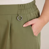 Широк летен еластичен панталон с памук - олив