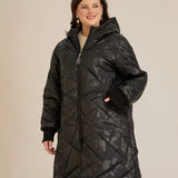 Макси удължено ватирано яке А-линия - черен