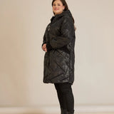 Макси удължено ватирано яке А-линия - черен