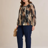 Блуза свободна кройка от шифон - мултиколор мока