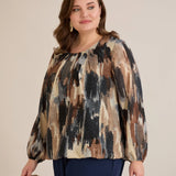 Блуза свободна кройка от шифон - мултиколор мока