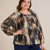 Блуза свободна кройка от шифон - мултиколор мока