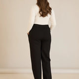 Панталон с ластична талия и права кройка - черен