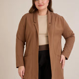 Спортно-елегантен блейзер без закопчаване - камел