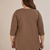 Памучна туника с ефектно деколте със сребрист акцент - мока