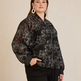 Елегантно яке със сребристи флорални мотиви