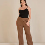 Панталон с ластична талия и права кройка - мока