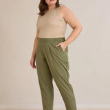 Летен еластичен панталон с памук - олив