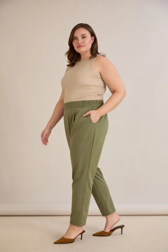 Летен еластичен панталон с памук - олив