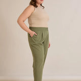 Летен еластичен панталон с памук - олив