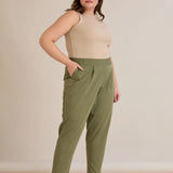 Летен еластичен панталон с памук - олив