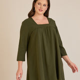 Памучна туника с набор и квадратно деколте - каки