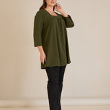 Памучна туника с набор и квадратно деколте - каки