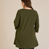 Памучна туника с набор и квадратно деколте - каки