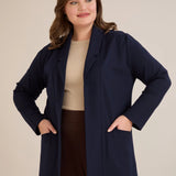 Спортно-елегантен блейзер без закопчаване - тъмносин