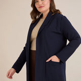 Спортно-елегантен блейзер без закопчаване - тъмносин