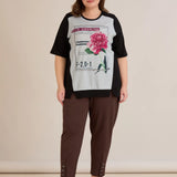 Памучна тениска с щампа - божур