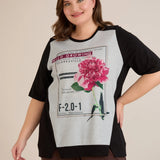 Памучна тениска с щампа - божур