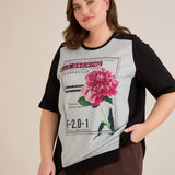 Памучна тениска с щампа - божур