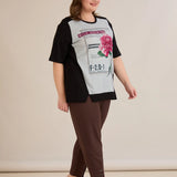 Памучна тениска с щампа - божур