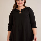 Памучна туника с ефектно деколте със сребрист акцент - черен