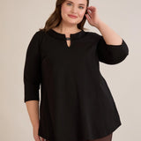 Памучна туника с ефектно деколте със сребрист акцент - черен