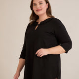 Памучна туника с ефектно деколте със сребрист акцент - черен