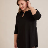 Памучна туника с ефектно деколте със сребрист акцент - черен