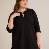 Памучна туника с ефектно деколте със сребрист акцент - черен