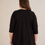 Памучна туника с ефектно деколте със сребрист акцент - черен