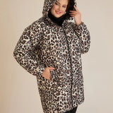 Олекотено есенно яке с леопардова щампа