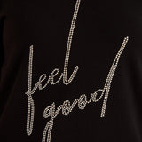 Памучна тениска с V-деколте и  щампа с камъчета Feel good
