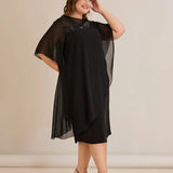 Празнична рокля шифон и пайети - черен