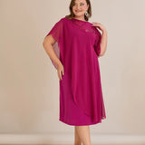 Празнична рокля шифон и пайети - фуксия